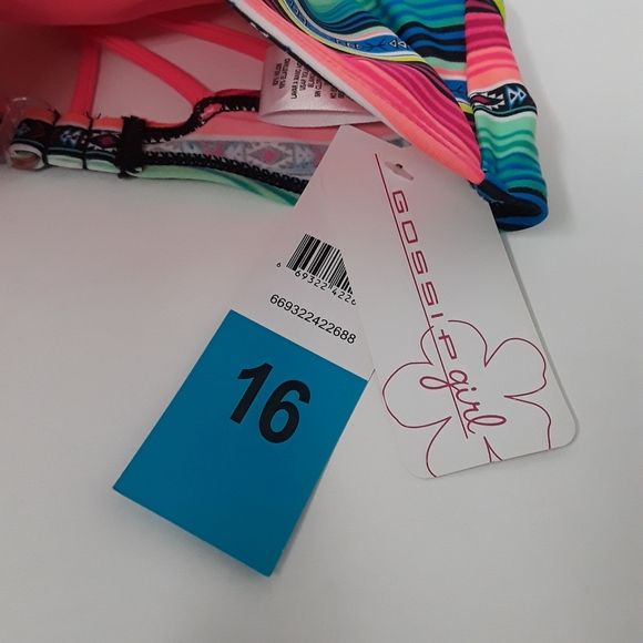 Gossip Girl Two Piece Bikini Swim Suit Blue Pink Aztex Stripe Size 16 Swimwear - Picture 9 of 14